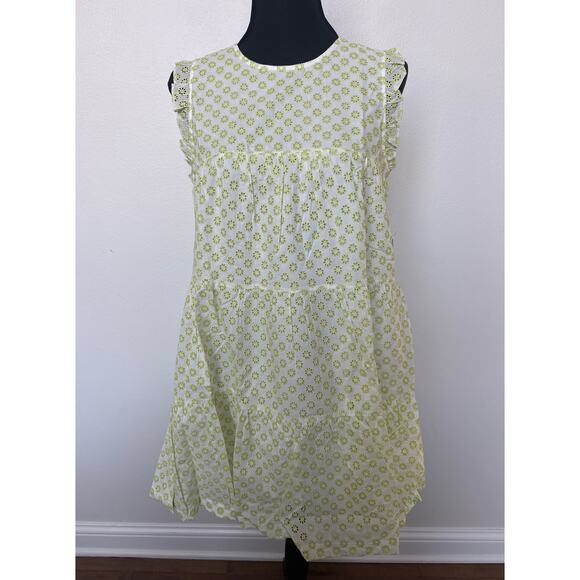 Modcloth Day Tripping Eyelet Flower Fields Trapeze Mini Dress White/Green M NWT - Picture 5 of 12